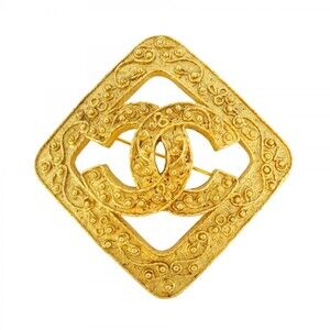 CHANEL Gold Diamond Logo Brooch